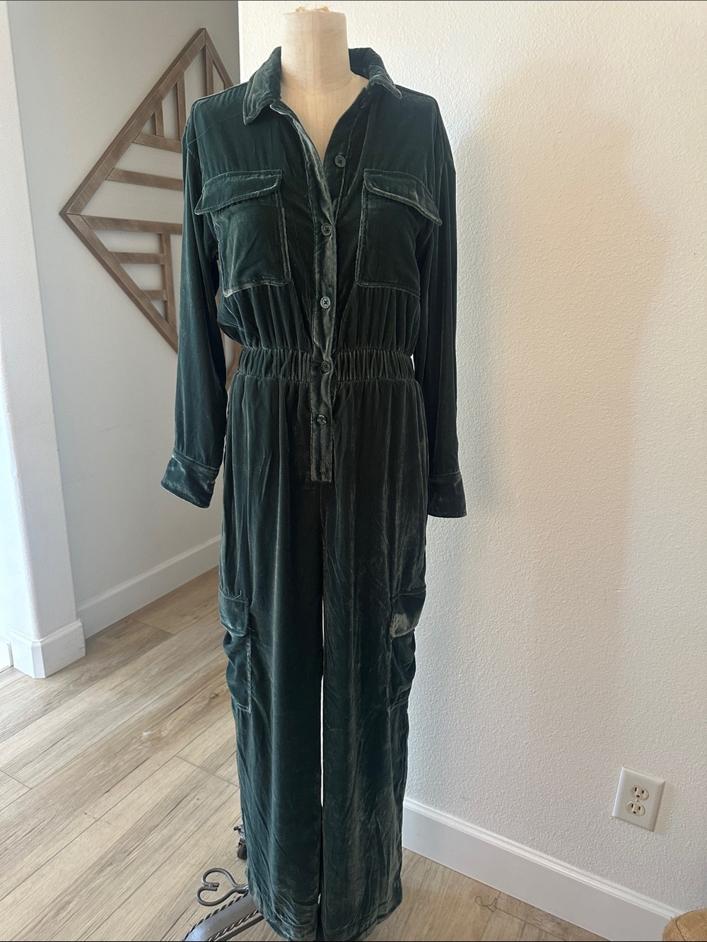 NWT Velvet Utility Jumpsuit Dress in Deep Green